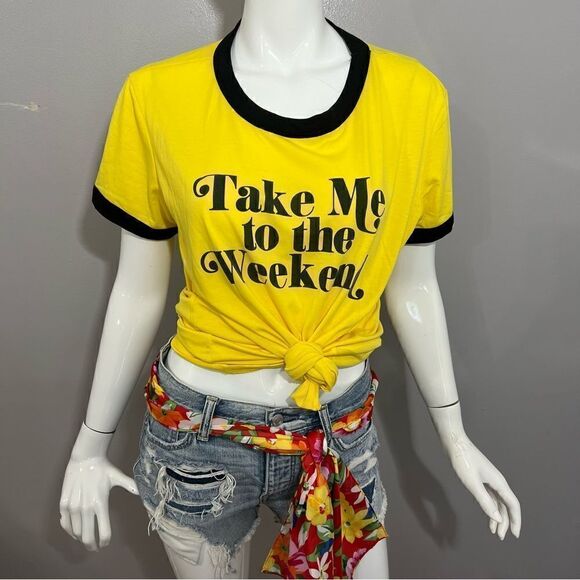 Lularoe "Take me to the Weekend" Yellow/Black T-shirt -- L - Picture 3 of 11
